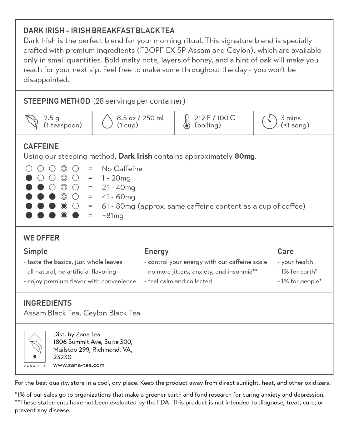 Dark Irish Irish Breakfast Black Tea Package Description