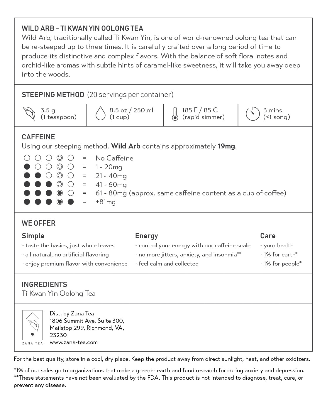Wild Arb Ti Kwan Yin Oolong Tea Package Description