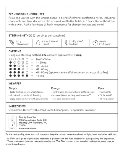 zzZ Soothing Herbal Tea Package Description