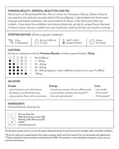 Formosa Beauty Oriental Beauty Oolong Tea Package Description