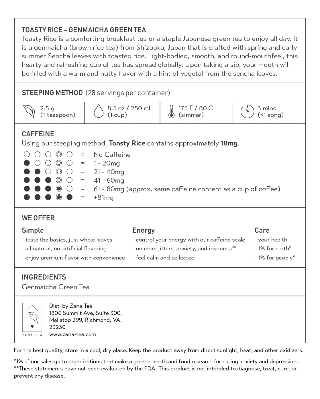 Toasty Rice Genmaicha Green Tea Package Description