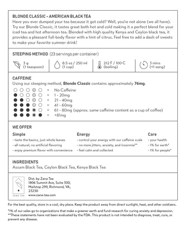 Blonde Classic American Black Tea Package Description